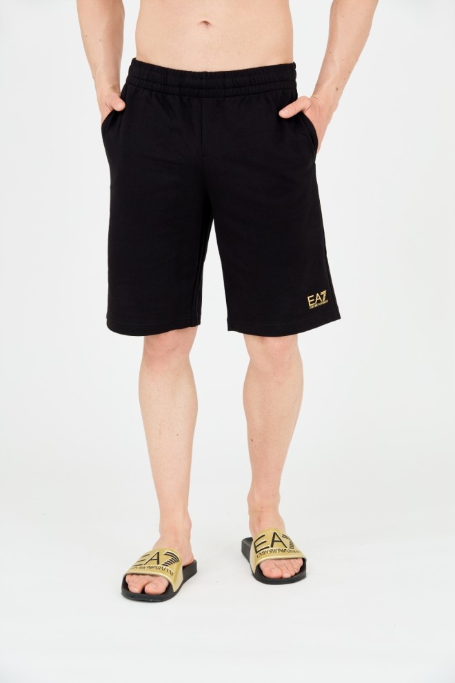 EA7 Black men's shorts with gold logo