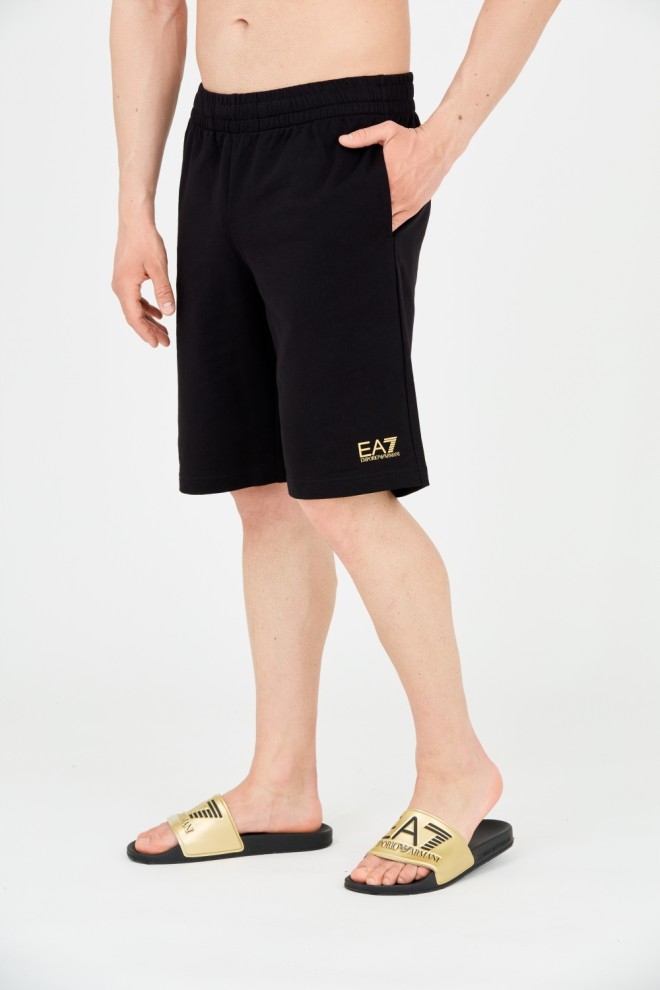 EA7 Black men's shorts with gold logo