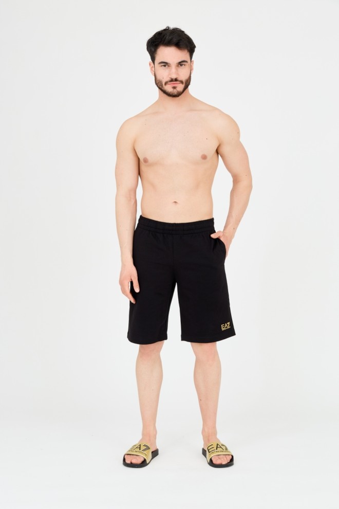 EA7 Black men's shorts with gold logo