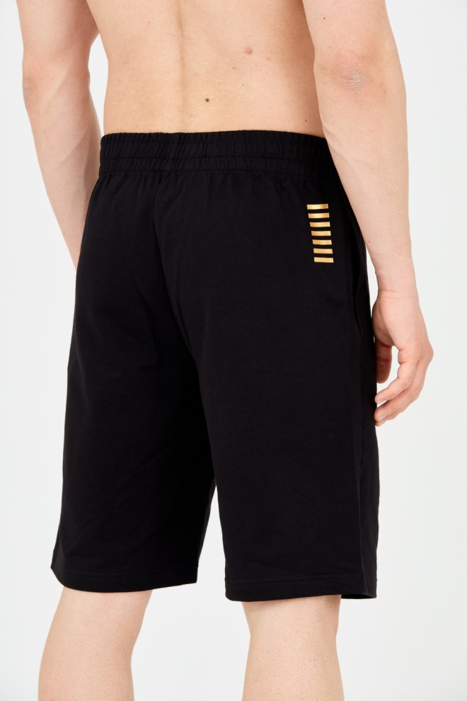 EA7 Black men's shorts with gold logo