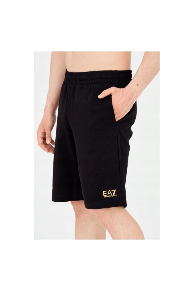 EA7 Black men's shorts with gold logo