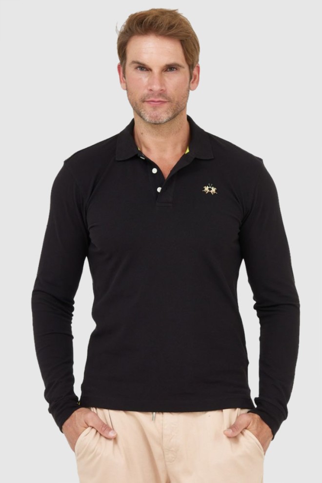 LA MARTINA Black long sleeve polo