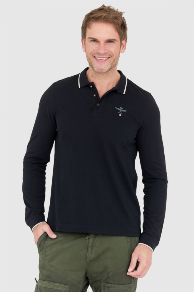 AERONAUTICA MILITARE Black long sleeve polo