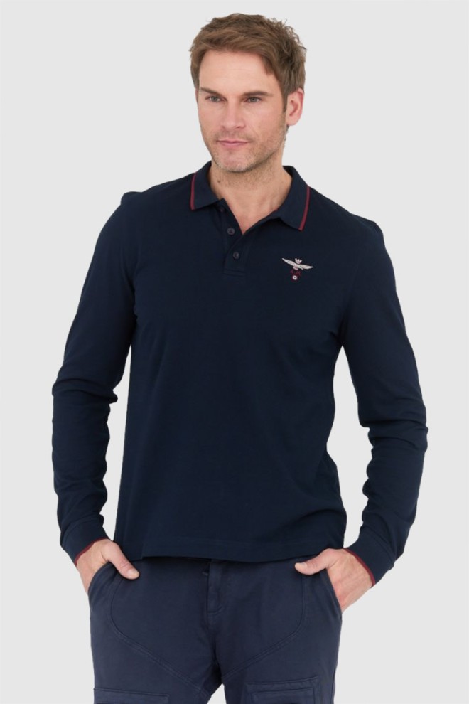 AERONAUTICA MILITARE Navy blue long sleeve polo