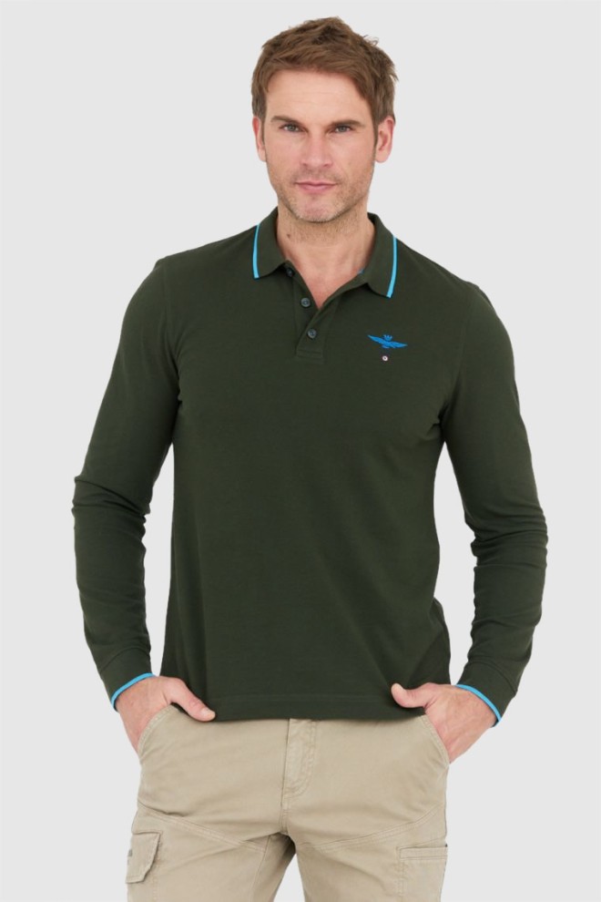 AERONAUTICA MILITARE Green long sleeve polo