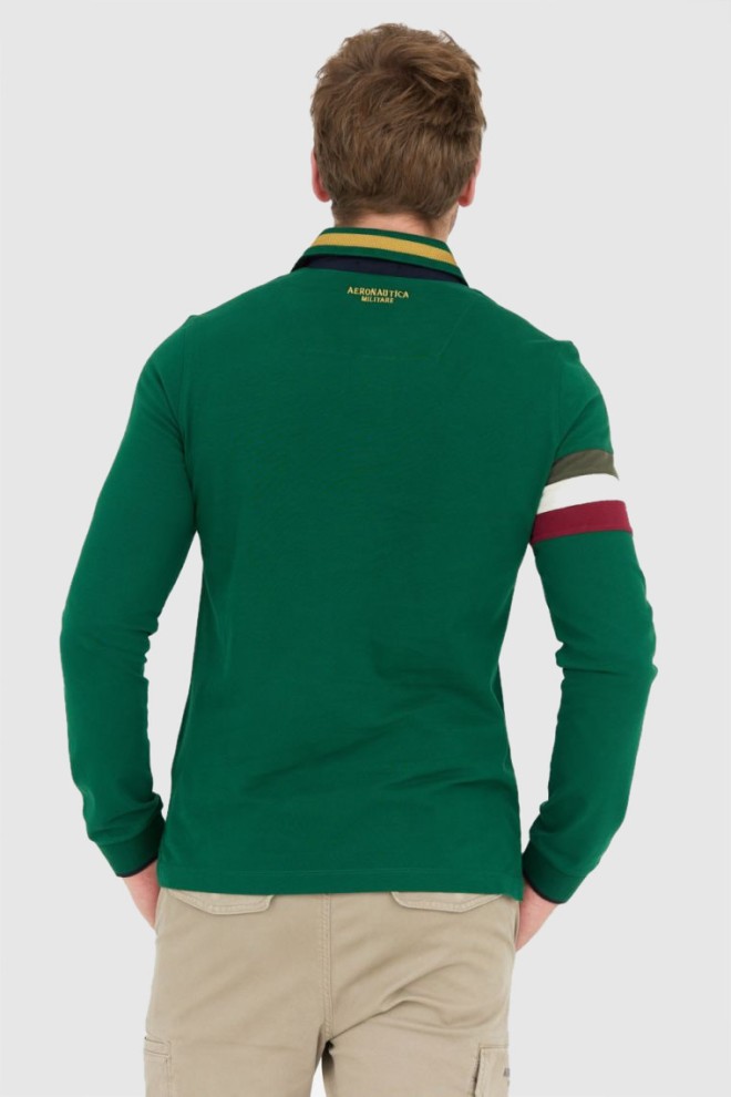 AERONAUTICA MILITARE Green long sleeve polo with embroidered logo