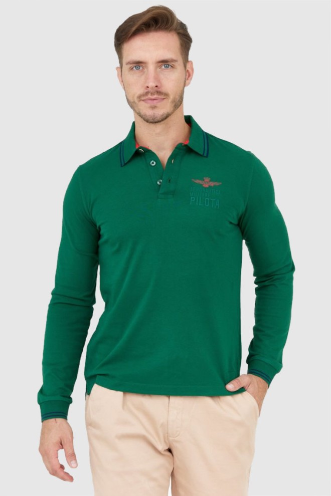 AERONAUTICA MILITARE Green long sleeve polo