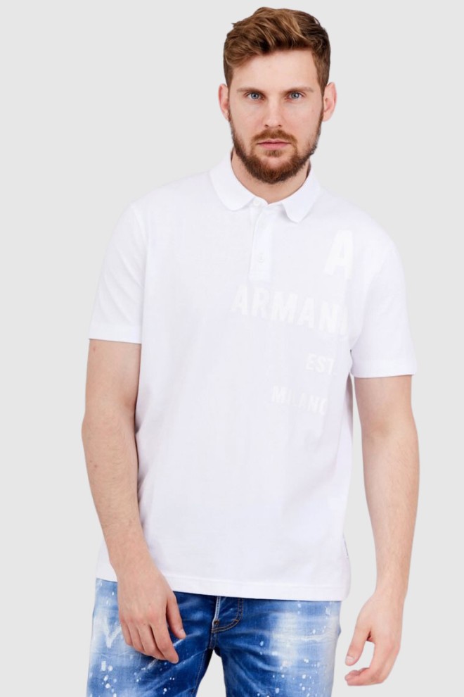 ARMANI EXCHANGE Tricou polo imprimat alb pentru bărbați