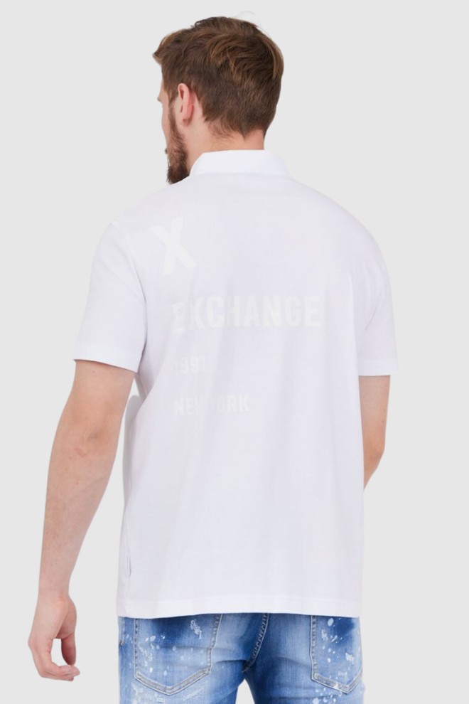 ARMANI EXCHANGE Tricou polo imprimat alb pentru bărbați