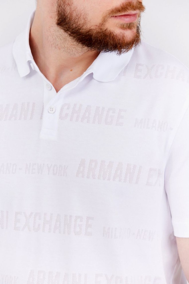 ARMANI EXCHANGE Tricou polo alb cu logo pentru bărbați