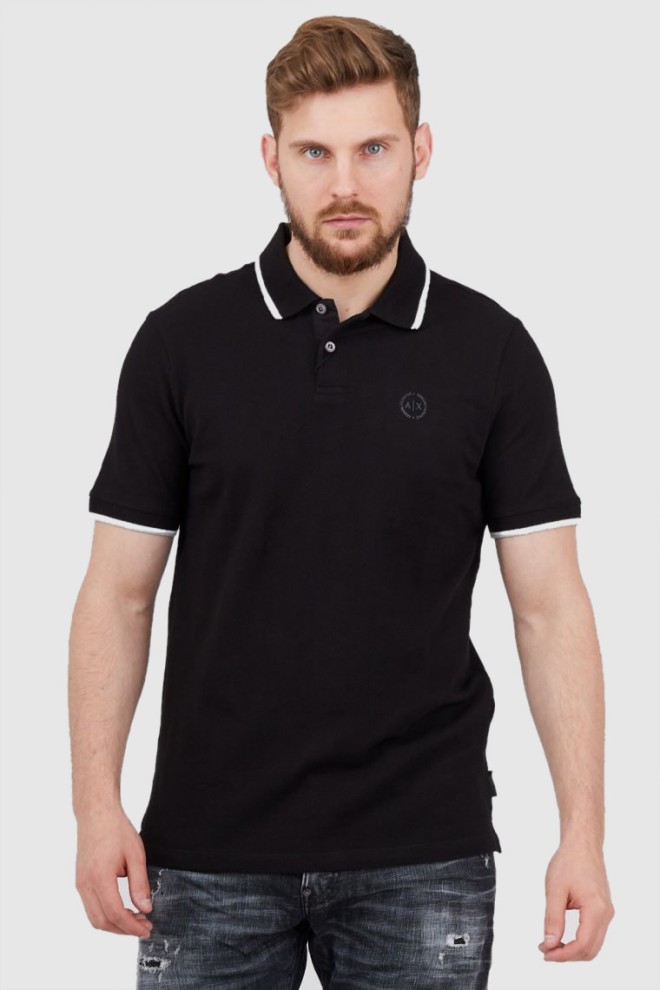 ARMANI EXCHANGE Tricou polo negru pentru bărbați cu logo rotund