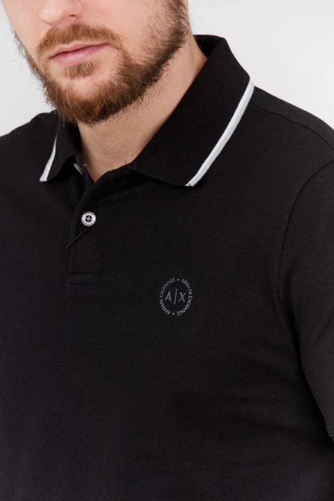 ARMANI EXCHANGE Tricou polo negru pentru bărbați cu logo rotund