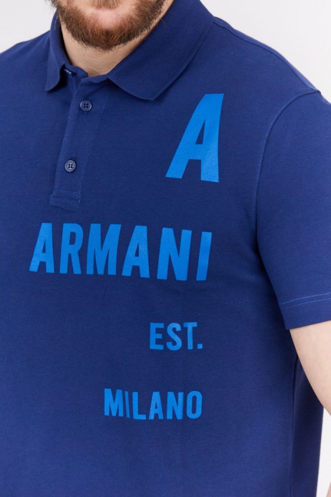 Tricou polo imprimat ARMANI EXCHANGE albastru marin pentru bărbați