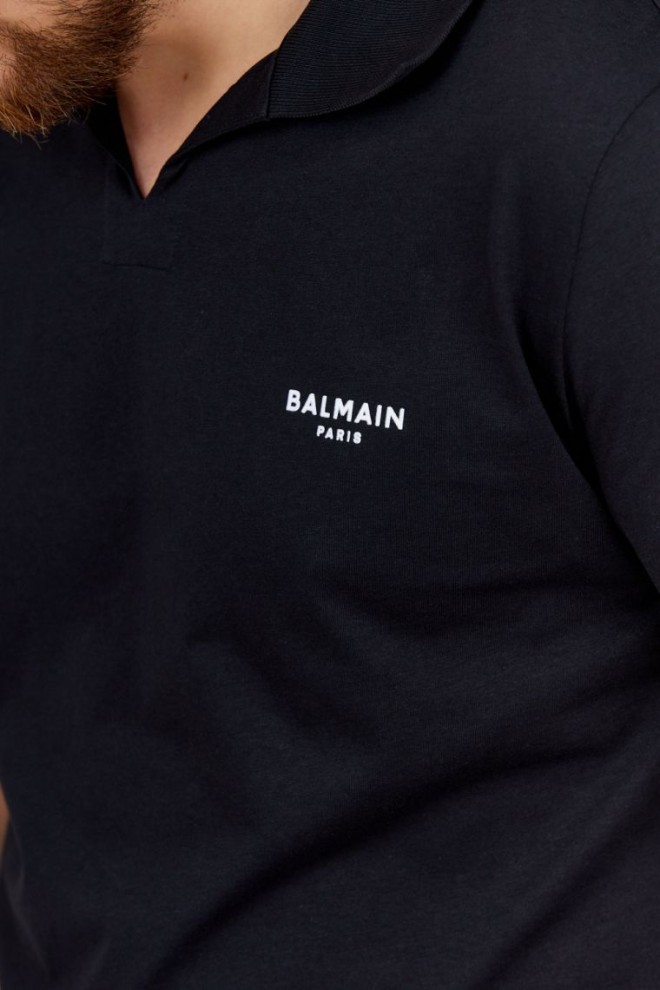 BALMAIN Tricou polo negru pentru bărbați cu logo din catifea