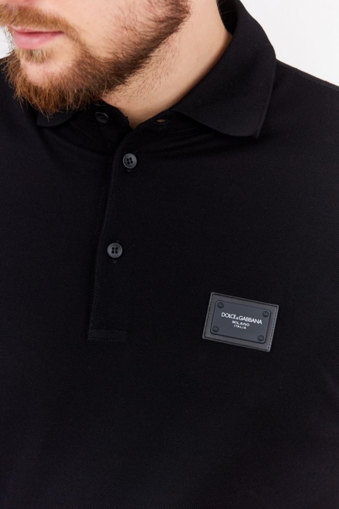 DOLCE & GABBANA Black polo shirt with logo appliqué