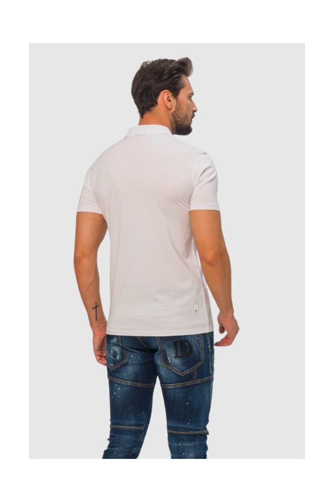 EMPORIO ARMANI Tricou polo alb cu fermoar pentru bărbați