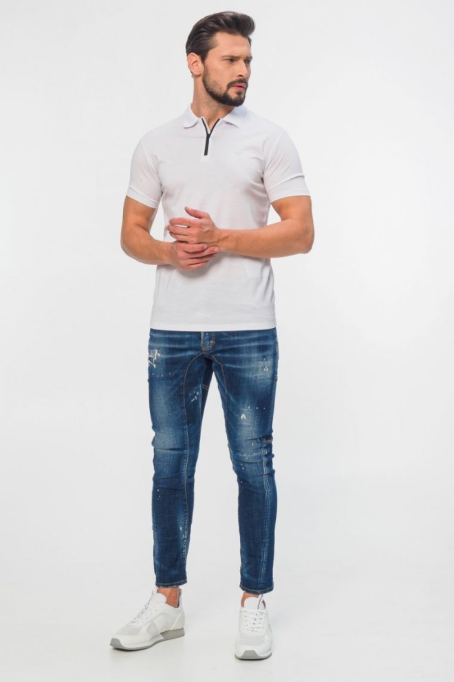 EMPORIO ARMANI Tricou polo alb cu fermoar pentru bărbați