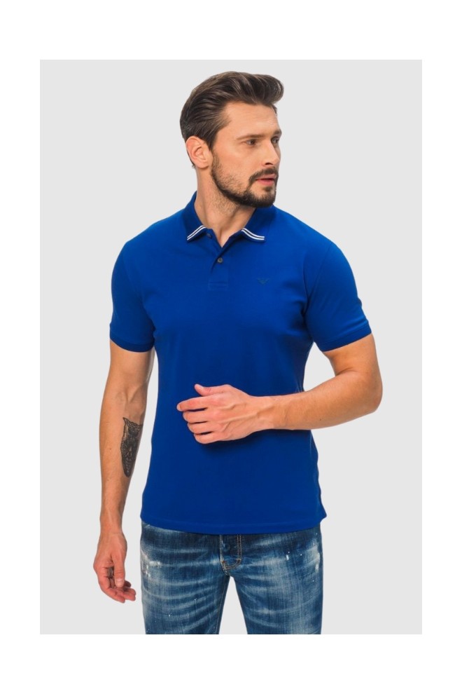 EMPORIO ARMANI Blue polo shirt with small logo