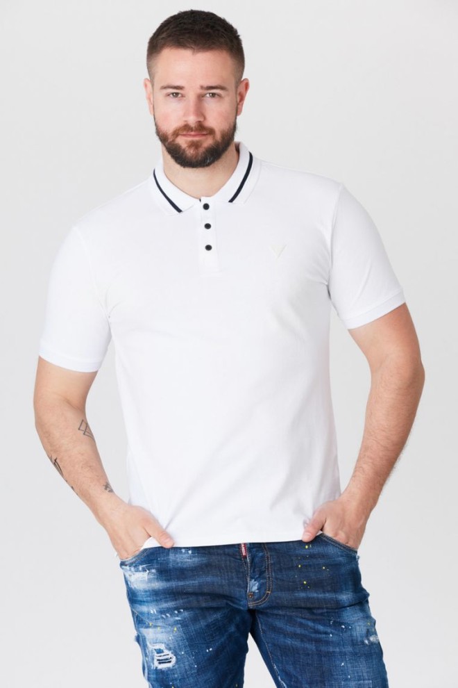 GUESS White polo shirt with stripe on collar