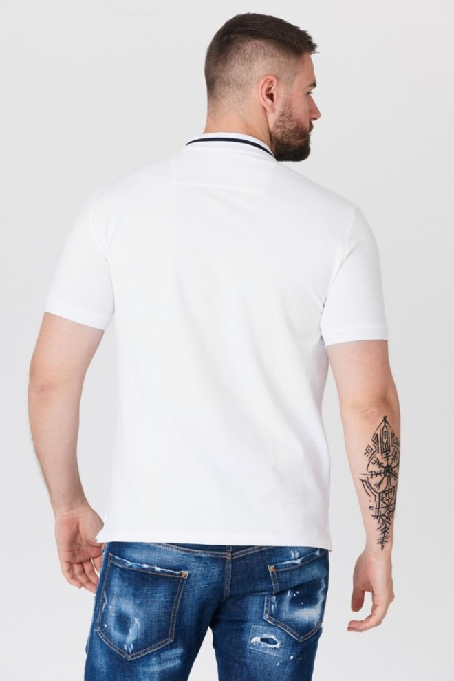 GUESS Tricou polo alb pentru bărbați cu guler cu dungi