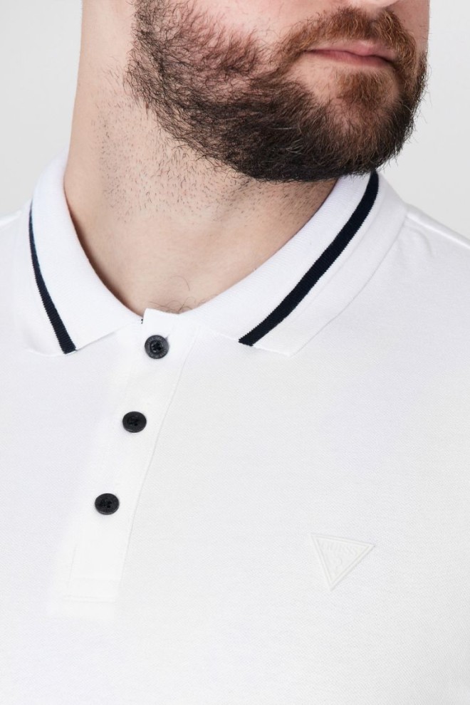 GUESS White polo shirt with stripe on collar