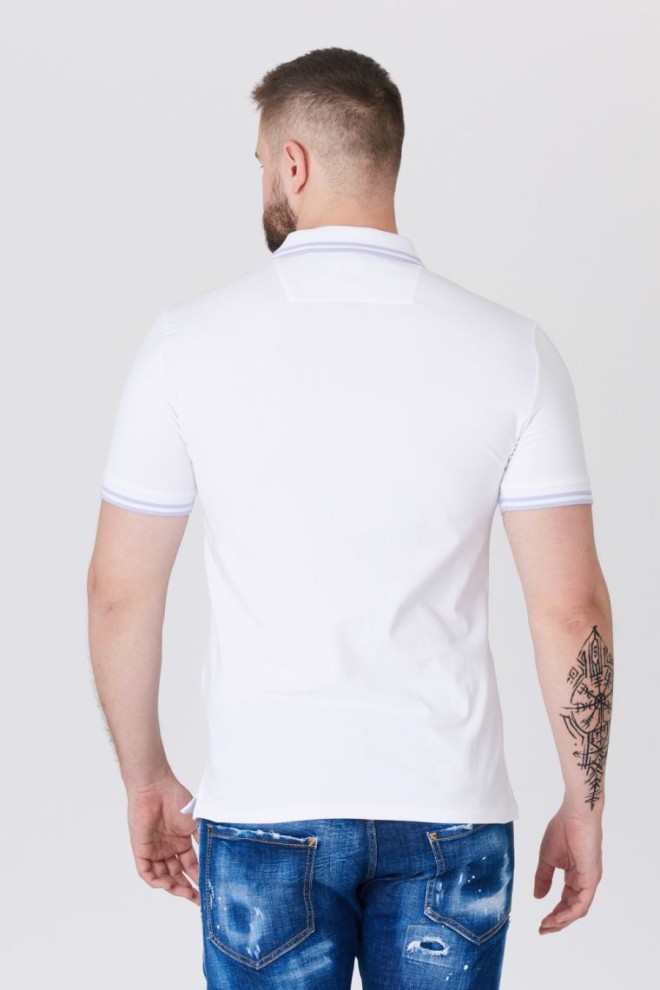 GUESS Tricou polo alb pentru bărbați cu logo brodat
