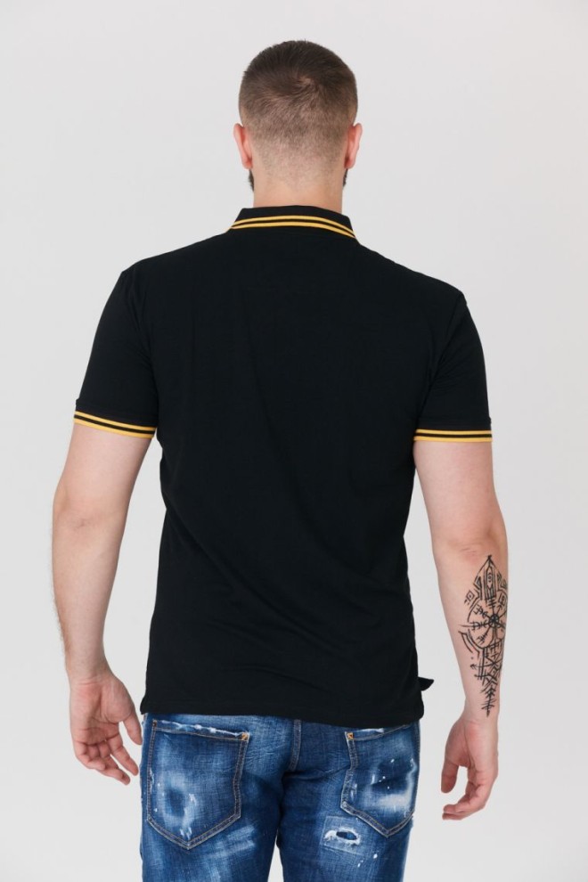 GUESS Tricou polo negru pentru bărbați cu logo brodat