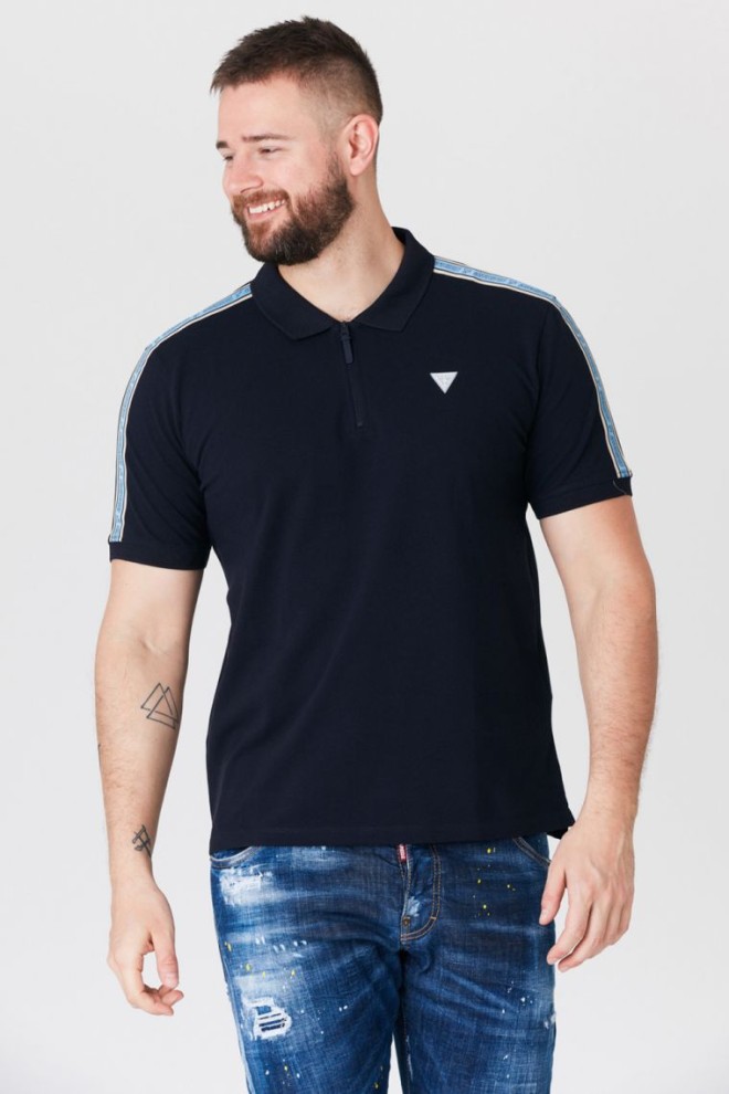 GUESS Navy blue polo shirt with stripes