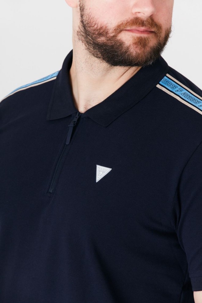 GUESS Tricou polo albastru marin cu dungi pentru bărbați