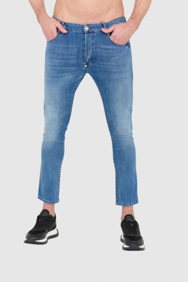 PHILIPP PLEIN Blue men's button-up jeans