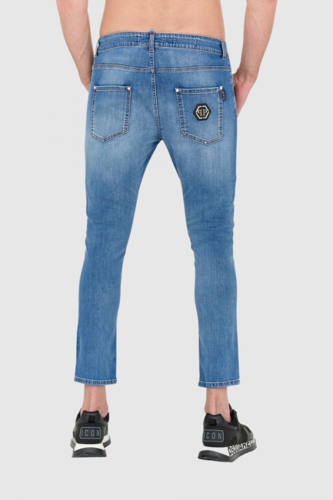 PHILIPP PLEIN Blue men's button-up jeans