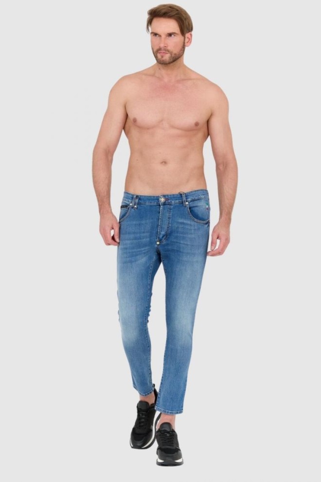 PHILIPP PLEIN Blue men's button-up jeans