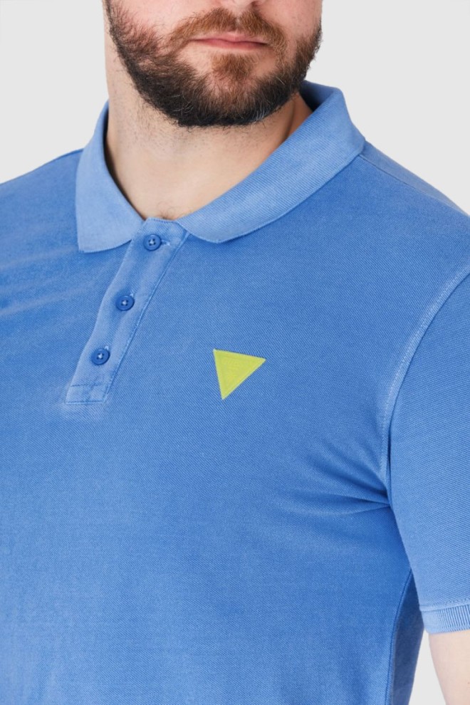 GUESS Tricou polo albastru pentru bărbați cu logo galben