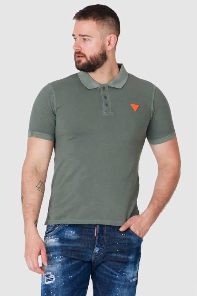Tricou polo pentru bărbați GUESS Green cu logo portocaliu