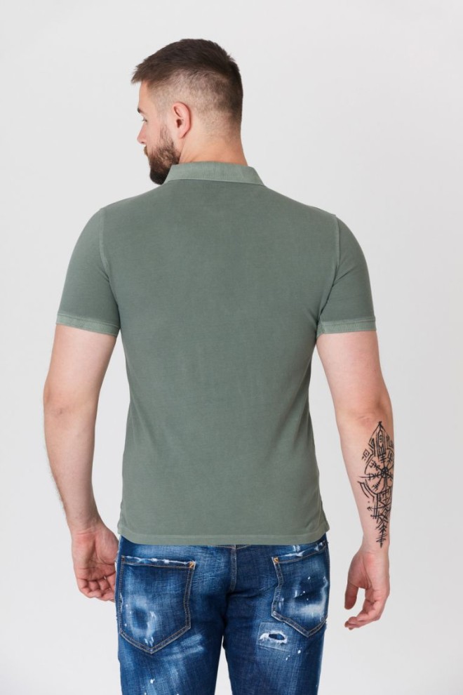 Tricou polo pentru bărbați GUESS Green cu logo portocaliu
