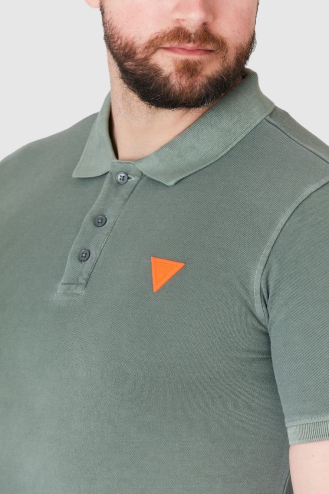 Tricou polo pentru bărbați GUESS Green cu logo portocaliu