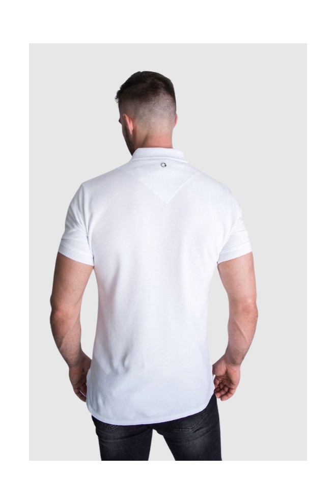 JUST CAVALLI Tricou polo pentru bărbați, alb, auriu, cu logo argintiu