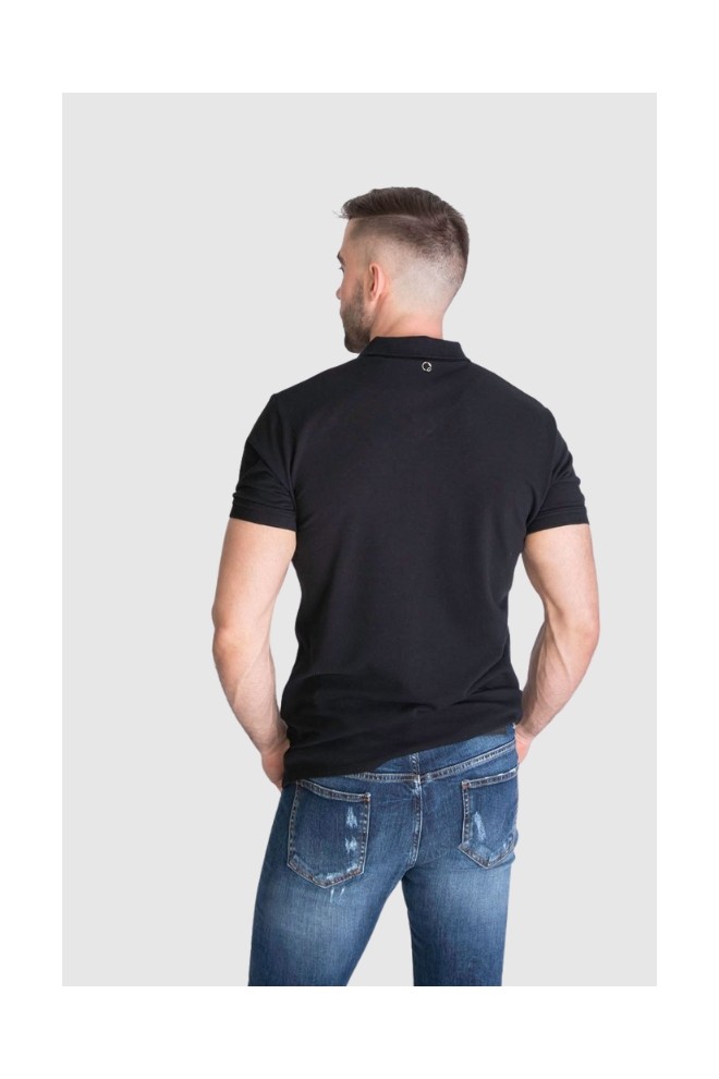 JUST CAVALLI Tricou polo pentru bărbați, negru auriu cu logo argintiu