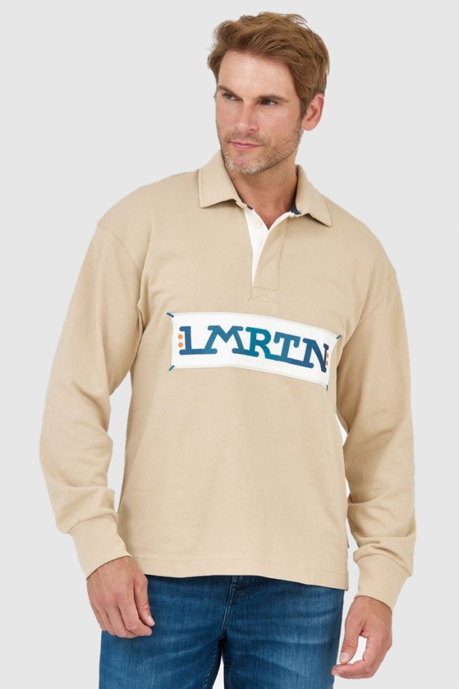 LA MARTINA Beige men's polo shirt with embroidered logo