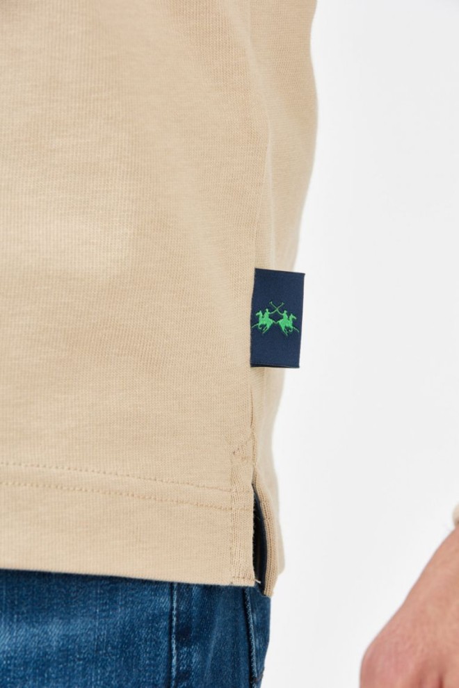 LA MARTINA Beige men's polo shirt with embroidered logo