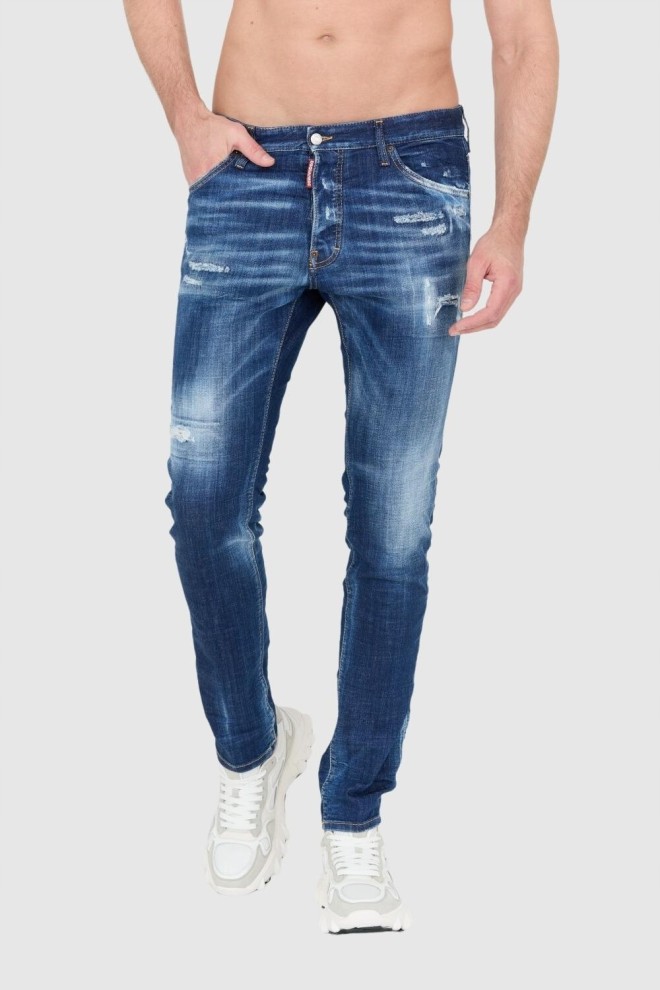 DSQUARED2 Granatowe jeansy z przetarciami