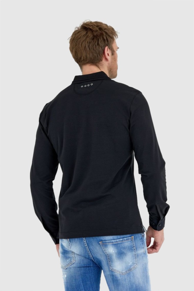 LA MARTINA Black long sleeve polo with round logo