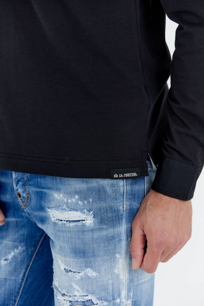 LA MARTINA Чорне чоловіче поло з довгим рукавом та круглим логотипом