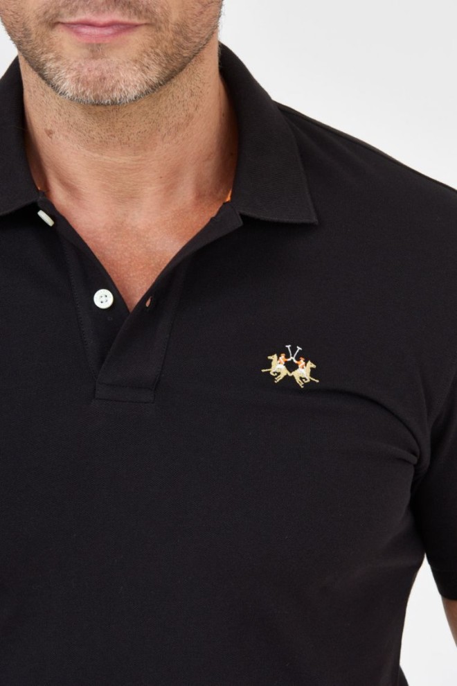 LA MARTINA Black men's polo shirt with small logo
