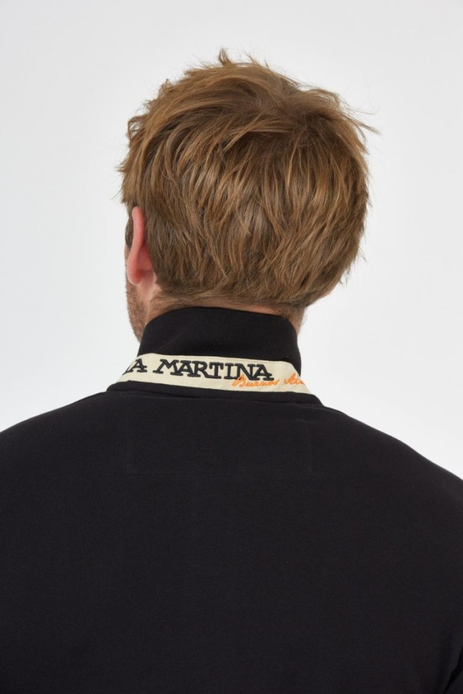 LA MARTINA Tricou polo negru pentru bărbați cu logo mic