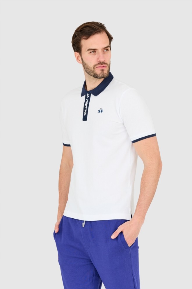 LA MARTINA Tricou polo alb pentru bărbați