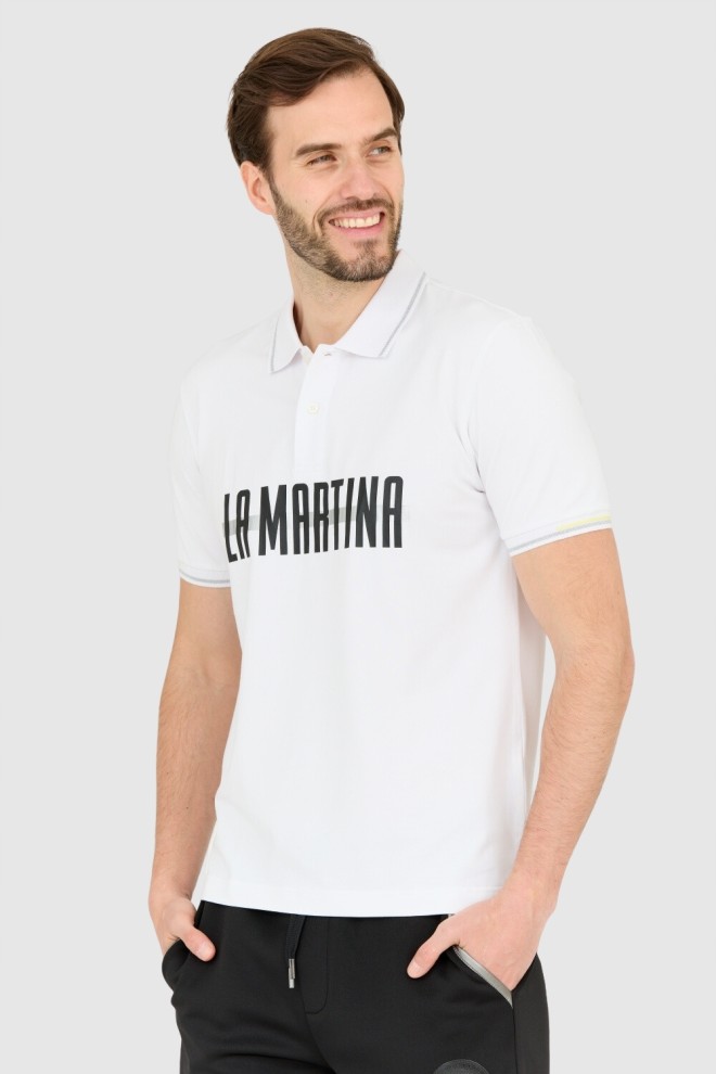 LA MARTINA Tricou polo alb pentru bărbați, cu croială regulată