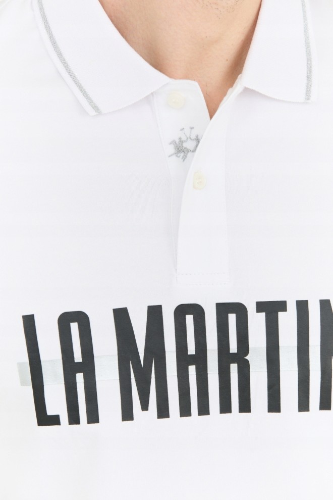 LA MARTINA Tricou polo alb pentru bărbați, cu croială regulată