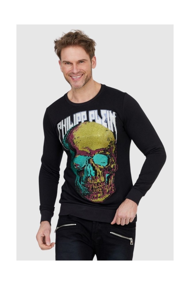 PHILIPP PLEIN Black men's Sweatshirt ls skull and plein