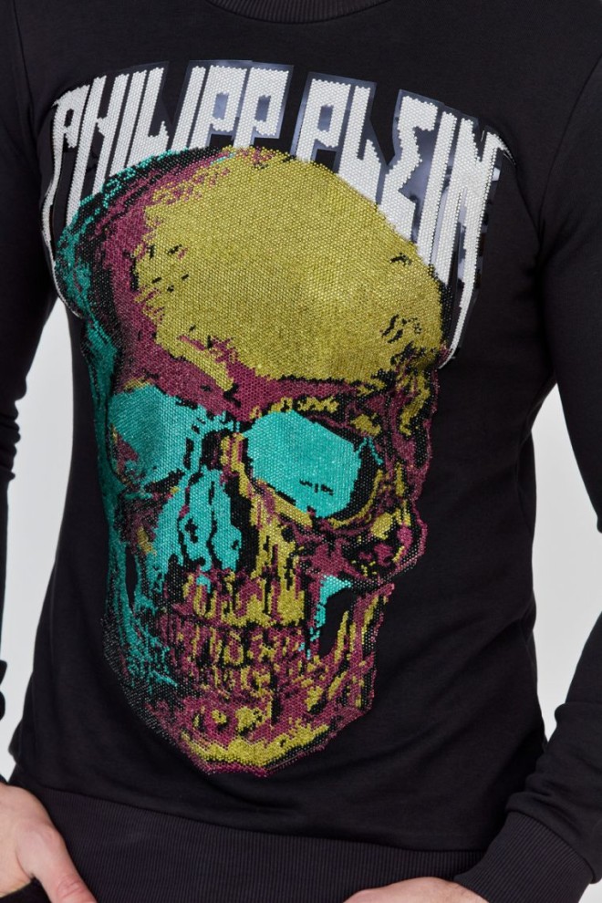 PHILIPP PLEIN Black men's Sweatshirt ls skull and plein